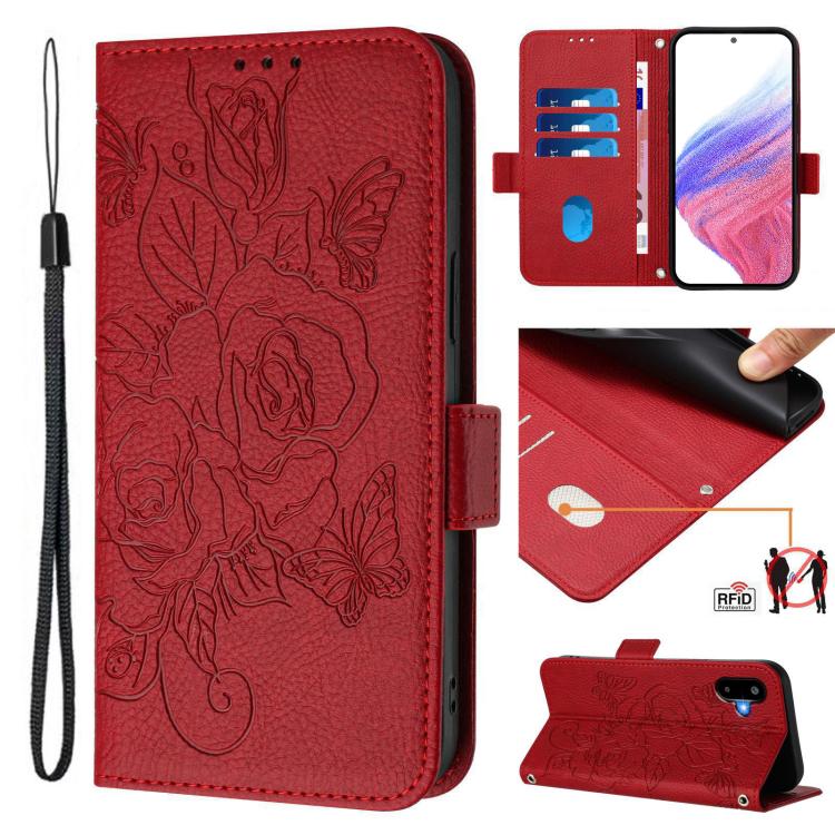 Custodia antifurto RFID in pelle con motivo a rosa in rilievo per telefono, For Samsung Galaxy M56 5G, For Samsung Galaxy F16 5G / M16 5G Global, For Samsung Galaxy F06 5G / M06 5G, For Samsung Galaxy M35