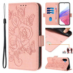 Custodia antifurto RFID in pelle con motivo a rosa in rilievo per telefono, For Samsung Galaxy M56 5G, For Samsung Galaxy F16 5G / M16 5G Global, For Samsung Galaxy F06 5G / M06 5G, For Samsung Galaxy M35