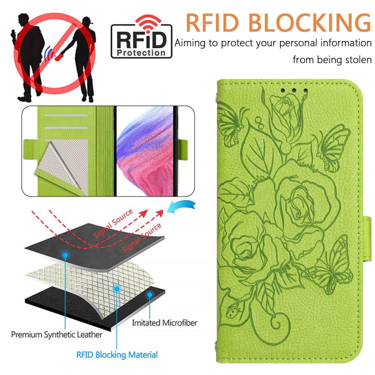 Custodia antifurto RFID in pelle con motivo a rosa in rilievo per telefono, For Samsung Galaxy M56 5G, For Samsung Galaxy F16 5G / M16 5G Global, For Samsung Galaxy F06 5G / M06 5G, For Samsung Galaxy M35
