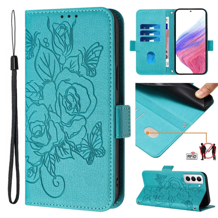 Custodia antifurto RFID in pelle con motivo a rosa in rilievo per telefono, For Samsung Galaxy S22 5G, For Samsung Galaxy S21 FE 5G, For Samsung Galaxy S21 5G, For Samsung Galaxy S21+ 5G