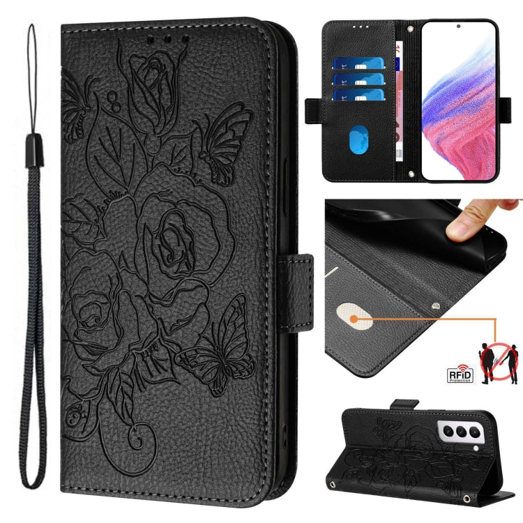 Custodia antifurto RFID in pelle con motivo a rosa in rilievo per telefono, For Samsung Galaxy S22 5G, For Samsung Galaxy S21 FE 5G, For Samsung Galaxy S21 5G, For Samsung Galaxy S21+ 5G