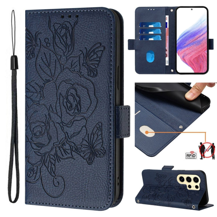 Custodia antifurto RFID in pelle con motivo a rosa in rilievo per telefono, For Samsung Galaxy S25 Ultra 5G, For Samsung Galaxy S24 FE 5G, For Samsung Galaxy S24 Ultra 5G, For Samsung Galaxy S24+ 5G