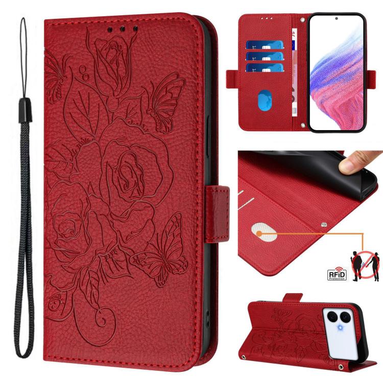 Custodia antifurto RFID in pelle con motivo a rosa in rilievo per telefono, For Galaxy S26 FE 5G, For Samsung Galaxy S26+ 5G, For Samsung Galaxy S26 Edge 5G, For Samsung Galaxy S26 Ultra 5G