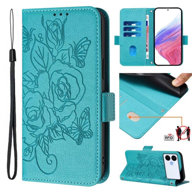 Custodia antifurto RFID in pelle con motivo a rosa in rilievo per telefono, For Galaxy S26 FE 5G, For Samsung Galaxy S26+ 5G, For Samsung Galaxy S26 Edge 5G, For Samsung Galaxy S26 Ultra 5G