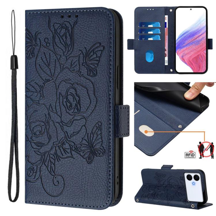 Custodia antifurto RFID in pelle con motivo a rosa in rilievo per telefono, For Galaxy S26 FE 5G, For Samsung Galaxy S26+ 5G, For Samsung Galaxy S26 Edge 5G, For Samsung Galaxy S26 Ultra 5G