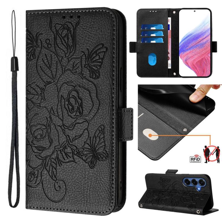 Custodia antifurto RFID in pelle con motivo a rosa in rilievo per telefono, For Galaxy S26 FE 5G, For Samsung Galaxy S26+ 5G, For Samsung Galaxy S26 Edge 5G, For Samsung Galaxy S26 Ultra 5G
