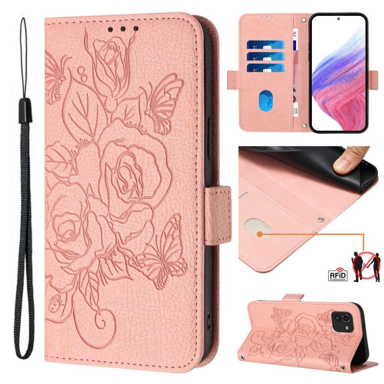 Custodia antifurto RFID in pelle con motivo a rosa in rilievo per telefono, For Samsung Galaxy A33, For Samsung Galaxy A03 164mm, For Samsung Galaxy A03 166mm, For Samsung Galaxy A32 5G / M32 5G