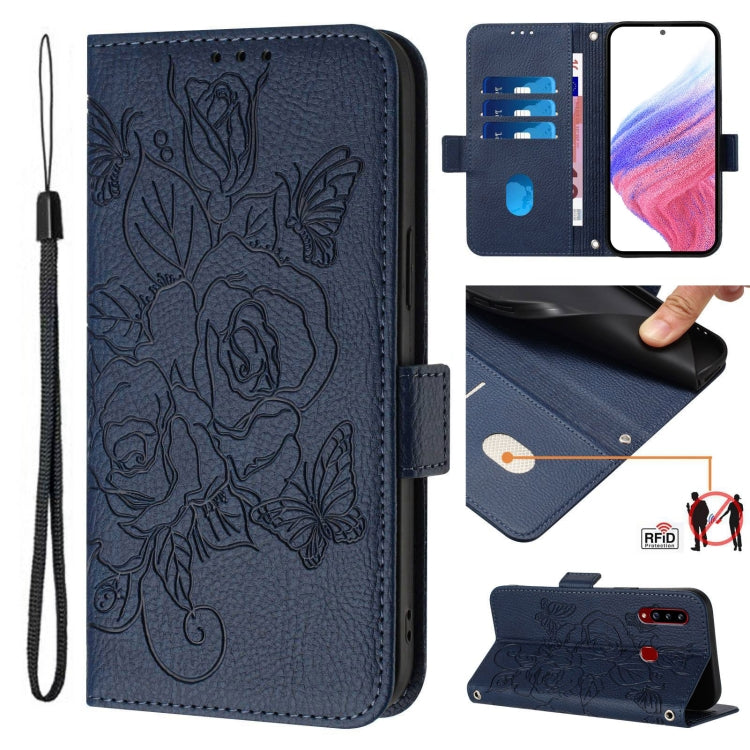 Custodia antifurto RFID in pelle con motivo a rosa in rilievo per telefono, For Samsung Galaxy A20s, For Samsung Galaxy A20e / A10e, For Samsung Galaxy A40, For Samsung Galaxy A10 / M10 EU Version
