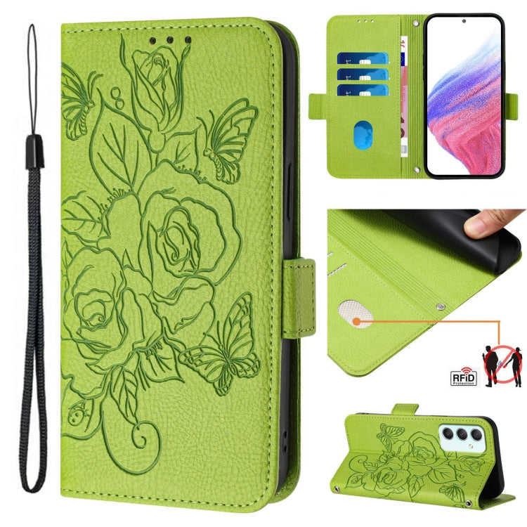 Custodia antifurto RFID in pelle con motivo a rosa in rilievo per telefono, For Samsung Galaxy A35 5G, For Samsung Galaxy A05 4G Global, For Samsung Galaxy A05s 4G Global, For Samsung Galaxy A25 5G Global