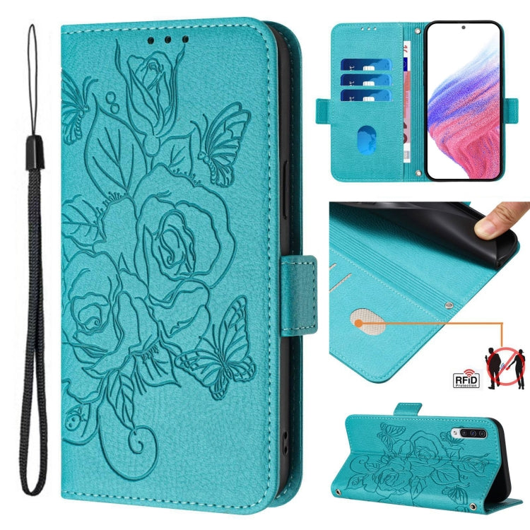 Custodia antifurto RFID in pelle con motivo a rosa in rilievo per telefono, For Samsung Galaxy A70 / A70s, For Samsung Galaxy A10s / M10s, For Samsung Galaxy A20 / A30 / M10s, For Samsung Galaxy A50 / A30s / A50s