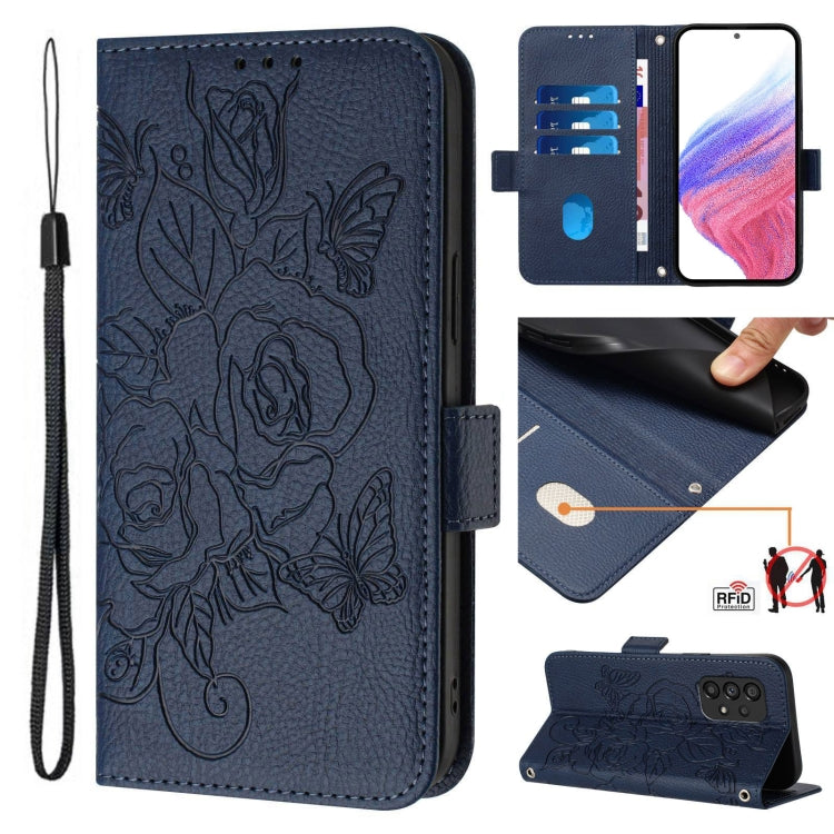 Custodia antifurto RFID in pelle con motivo a rosa in rilievo per telefono, For Samsung Galaxy A04s / A04 4G / M13 5G, For Samsung Galaxy A22 5G / A22s 5G / F42, For Samsung Galaxy A53 5G, For Samsung Galaxy A73 5G