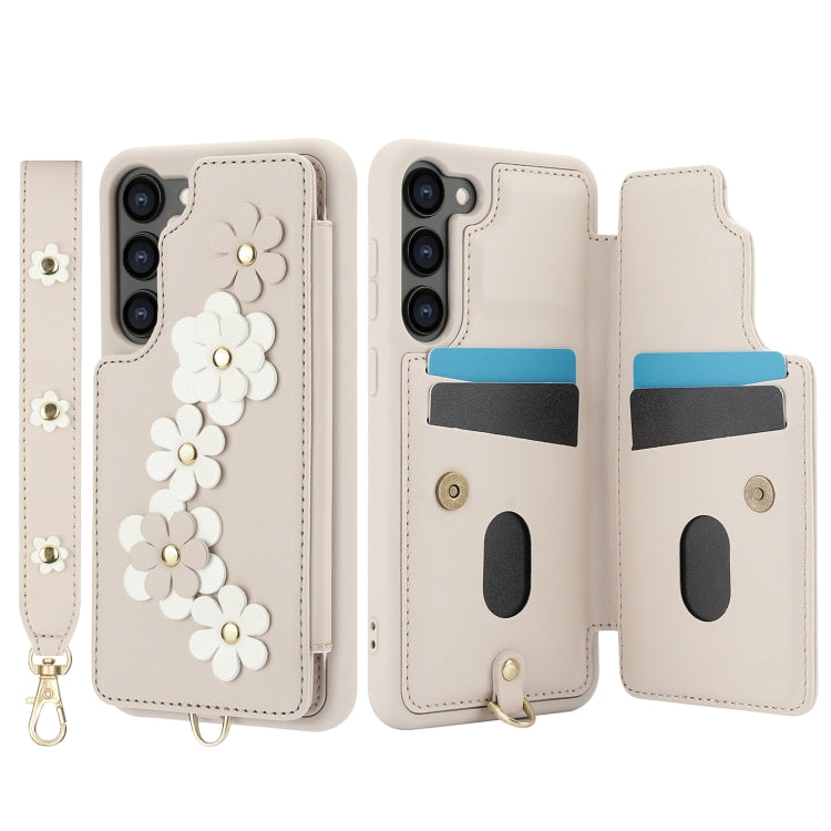 Custodia per telefono in pelle con motivo a fiori a tracolla, For Samsung Galaxy S22+ 5G