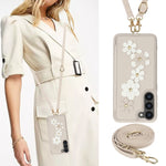 Custodia per telefono in pelle con motivo a fiori a tracolla, For Samsung Galaxy S22+ 5G