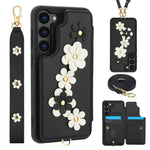 Custodia per telefono in pelle con motivo a fiori a tracolla, For Samsung Galaxy S22+ 5G