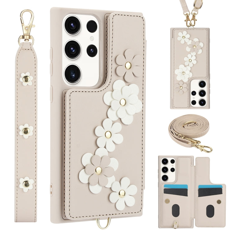 Custodia per telefono in pelle con motivo a fiori a tracolla, For Samsung Galaxy S23 FE 5G, For Samsung Galaxy S23 Ultra 5G, For Samsung Galaxy S23+ 5G, For Samsung Galaxy S22 Ultra 5G