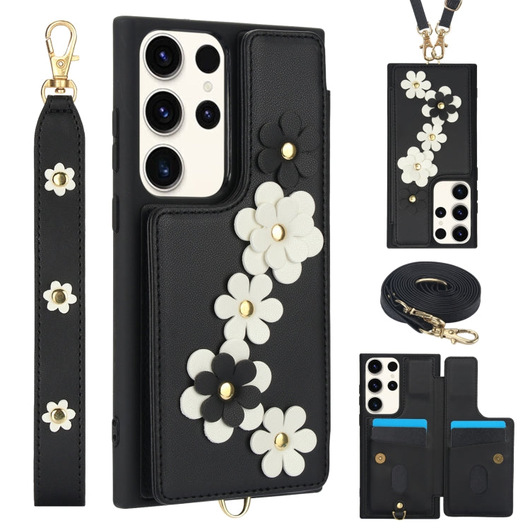 Custodia per telefono in pelle con motivo a fiori a tracolla, For Samsung Galaxy S23 FE 5G, For Samsung Galaxy S23 Ultra 5G, For Samsung Galaxy S23+ 5G, For Samsung Galaxy S22 Ultra 5G