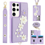 Custodia per telefono in pelle con motivo a fiori a tracolla, For Samsung Galaxy S23 FE 5G, For Samsung Galaxy S23 Ultra 5G, For Samsung Galaxy S23+ 5G, For Samsung Galaxy S22 Ultra 5G