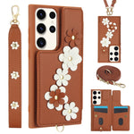 Custodia per telefono in pelle con motivo a fiori a tracolla, For Samsung Galaxy S23 FE 5G, For Samsung Galaxy S23 Ultra 5G, For Samsung Galaxy S23+ 5G, For Samsung Galaxy S22 Ultra 5G