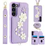 Custodia per telefono in pelle con motivo a fiori a tracolla, For Samsung Galaxy S23 FE 5G, For Samsung Galaxy S23 Ultra 5G, For Samsung Galaxy S23+ 5G, For Samsung Galaxy S22 Ultra 5G