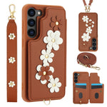 Custodia per telefono in pelle con motivo a fiori a tracolla, For Samsung Galaxy S23 FE 5G, For Samsung Galaxy S23 Ultra 5G, For Samsung Galaxy S23+ 5G, For Samsung Galaxy S22 Ultra 5G