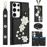 Custodia per telefono in pelle con motivo a fiori a tracolla, For Samsung Galaxy S23 FE 5G, For Samsung Galaxy S23 Ultra 5G, For Samsung Galaxy S23+ 5G, For Samsung Galaxy S22 Ultra 5G