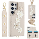 Custodia per telefono in pelle con motivo a fiori a tracolla, For Samsung Galaxy S25+ 5G, For Samsung Galaxy S25 Ultra 5G, For Samsung Galaxy S24 Ultra 5G, For Samsung Galaxy S24+ 5G
