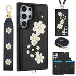 Custodia per telefono in pelle con motivo a fiori a tracolla, For Samsung Galaxy S25+ 5G, For Samsung Galaxy S25 Ultra 5G, For Samsung Galaxy S24 Ultra 5G, For Samsung Galaxy S24+ 5G
