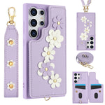 Custodia per telefono in pelle con motivo a fiori a tracolla, For Samsung Galaxy S25+ 5G, For Samsung Galaxy S25 Ultra 5G, For Samsung Galaxy S24 Ultra 5G, For Samsung Galaxy S24+ 5G