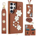 Custodia per telefono in pelle con motivo a fiori a tracolla, For Samsung Galaxy S25+ 5G, For Samsung Galaxy S25 Ultra 5G, For Samsung Galaxy S24 Ultra 5G, For Samsung Galaxy S24+ 5G