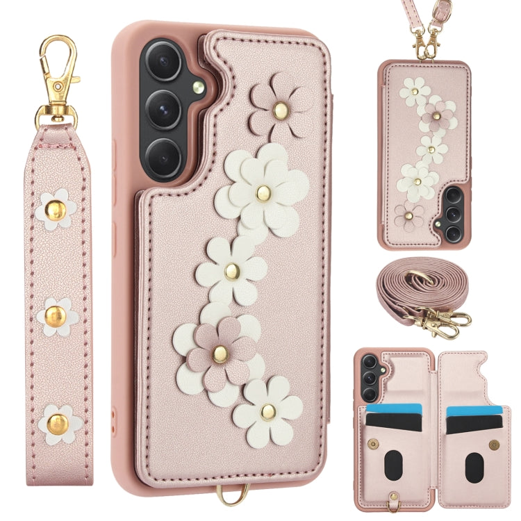 Custodia per telefono in pelle con motivo a fiori a tracolla, For Samsung Galaxy S25+ 5G, For Samsung Galaxy S25 Ultra 5G, For Samsung Galaxy S24 Ultra 5G, For Samsung Galaxy S24+ 5G