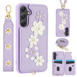 Custodia per telefono in pelle con motivo a fiori a tracolla, For Samsung Galaxy S25+ 5G, For Samsung Galaxy S25 Ultra 5G, For Samsung Galaxy S24 Ultra 5G, For Samsung Galaxy S24+ 5G