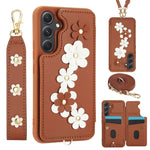 Custodia per telefono in pelle con motivo a fiori a tracolla, For Samsung Galaxy S25+ 5G, For Samsung Galaxy S25 Ultra 5G, For Samsung Galaxy S24 Ultra 5G, For Samsung Galaxy S24+ 5G