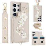 Custodia per telefono in pelle con motivo a fiori a tracolla, For Samsung Galaxy S25+ 5G, For Samsung Galaxy S25 Ultra 5G, For Samsung Galaxy S24 Ultra 5G, For Samsung Galaxy S24+ 5G