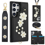 Custodia per telefono in pelle con motivo a fiori a tracolla, For Samsung Galaxy S25+ 5G, For Samsung Galaxy S25 Ultra 5G, For Samsung Galaxy S24 Ultra 5G, For Samsung Galaxy S24+ 5G