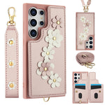 Custodia per telefono in pelle con motivo a fiori a tracolla, For Samsung Galaxy S25+ 5G, For Samsung Galaxy S25 Ultra 5G, For Samsung Galaxy S24 Ultra 5G, For Samsung Galaxy S24+ 5G