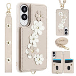Custodia per telefono in pelle con motivo a fiori a tracolla, For Samsung Galaxy S26+ 5G, For Samsung Galaxy S26 Ultra 5G, For Samsung Galaxy S26 5G, For Samsung Galaxy S25 Edge 5G