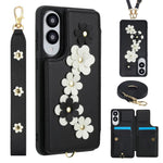 Custodia per telefono in pelle con motivo a fiori a tracolla, For Samsung Galaxy S26+ 5G, For Samsung Galaxy S26 Ultra 5G, For Samsung Galaxy S26 5G, For Samsung Galaxy S25 Edge 5G