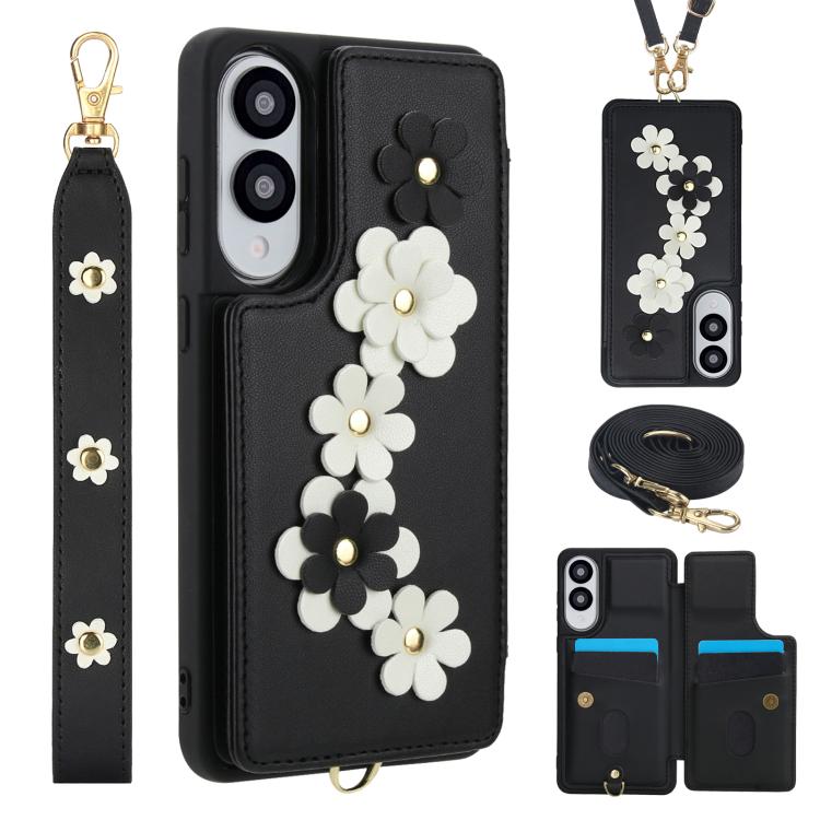 Custodia per telefono in pelle con motivo a fiori a tracolla, For Samsung Galaxy S26+ 5G, For Samsung Galaxy S26 Ultra 5G, For Samsung Galaxy S26 5G, For Samsung Galaxy S25 Edge 5G
