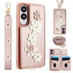 Custodia per telefono in pelle con motivo a fiori a tracolla, For Samsung Galaxy S26+ 5G, For Samsung Galaxy S26 Ultra 5G, For Samsung Galaxy S26 5G, For Samsung Galaxy S25 Edge 5G
