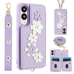 Custodia per telefono in pelle con motivo a fiori a tracolla, For Samsung Galaxy S26+ 5G, For Samsung Galaxy S26 Ultra 5G, For Samsung Galaxy S26 5G, For Samsung Galaxy S25 Edge 5G