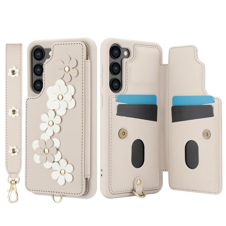 Custodia per telefono in pelle con motivo a fiori a tracolla, For Samsung Galaxy S26+ 5G, For Samsung Galaxy S26 Ultra 5G, For Samsung Galaxy S26 5G, For Samsung Galaxy S25 Edge 5G