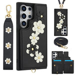 Custodia per telefono in pelle con motivo a fiori a tracolla, For Samsung Galaxy S26+ 5G, For Samsung Galaxy S26 Ultra 5G, For Samsung Galaxy S26 5G, For Samsung Galaxy S25 Edge 5G