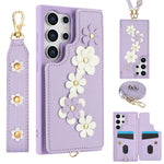 Custodia per telefono in pelle con motivo a fiori a tracolla, For Samsung Galaxy S26+ 5G, For Samsung Galaxy S26 Ultra 5G, For Samsung Galaxy S26 5G, For Samsung Galaxy S25 Edge 5G