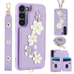 Custodia per telefono in pelle con motivo a fiori a tracolla, For Samsung Galaxy S26+ 5G, For Samsung Galaxy S26 Ultra 5G, For Samsung Galaxy S26 5G, For Samsung Galaxy S25 Edge 5G