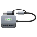 Adattatore HUB 4 porte USB 3.2 e USB-C in lega di alluminio