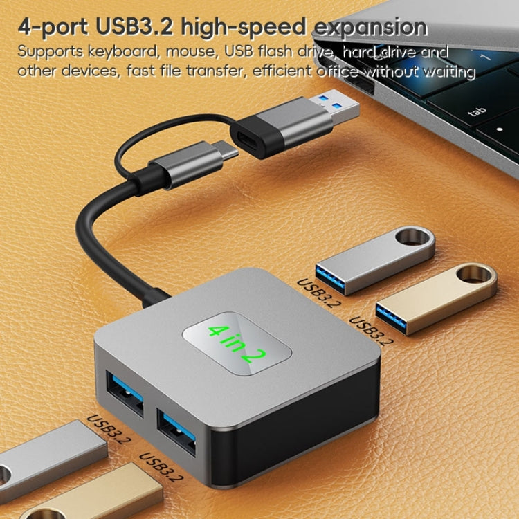 Adattatore HUB 4 porte USB 3.2 e USB-C in lega di alluminio