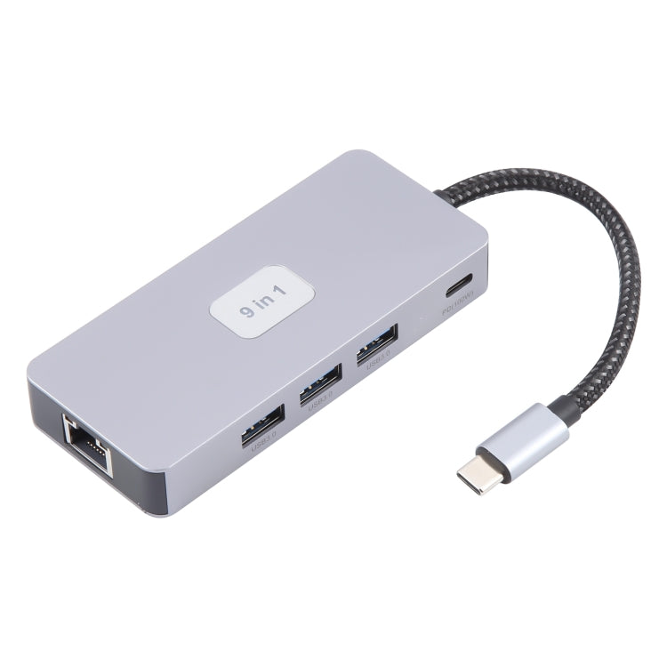 BYL-2318 9 in 1 USB-C / Tipo-C a USB3.0+Tipo-C+1000M Ethernet+HDTV+SD / TF Doppia stazione di docking per schede, BYL-2318