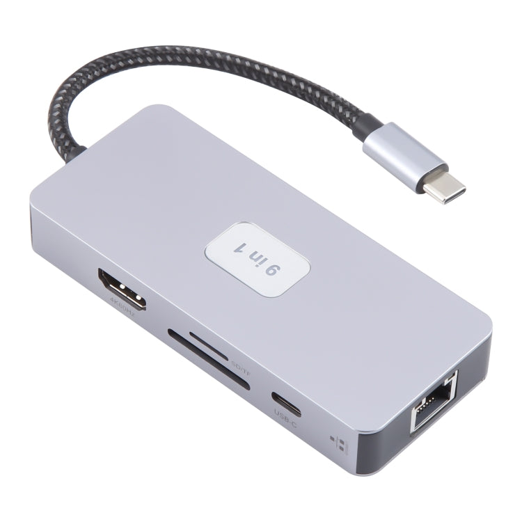 BYL-2318 9 in 1 USB-C / Tipo-C a USB3.0+Tipo-C+1000M Ethernet+HDTV+SD / TF Doppia stazione di docking per schede, BYL-2318
