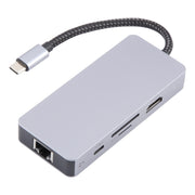 BYL-2318 9 in 1 USB-C / Tipo-C a USB3.0+Tipo-C+1000M Ethernet+HDTV+SD / TF Doppia stazione di docking per schede, BYL-2318