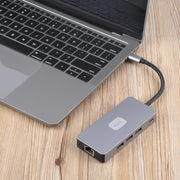 BYL-2318 9 in 1 USB-C / Tipo-C a USB3.0+Tipo-C+1000M Ethernet+HDTV+SD / TF Doppia stazione di docking per schede, BYL-2318